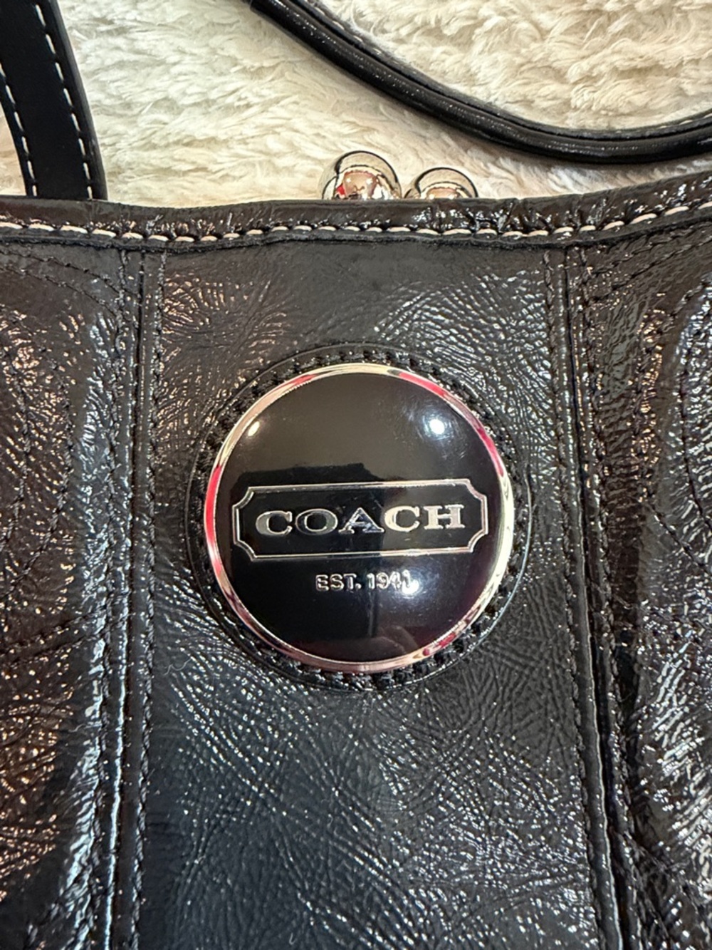 Coach Black Leather Tote with Signature Trim - Picture 4 of 10